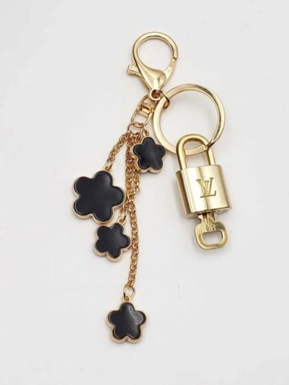LV Gold Padlock 🔑 Authentic Louis Vuitton Charm + Unbranded Flower Keychain